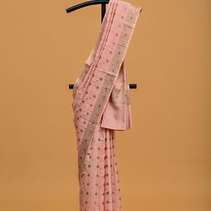 Blush Bloom – Pink Spun Silk Banarasi Saree