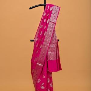 Rangini – Hot Pink Spun Silk Banarasi Saree