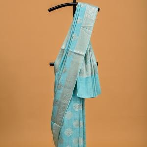 Aqua Whisper – Spun Silk Banarasi Saree