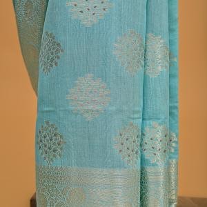 Aqua Whisper – Spun Silk Banarasi Saree