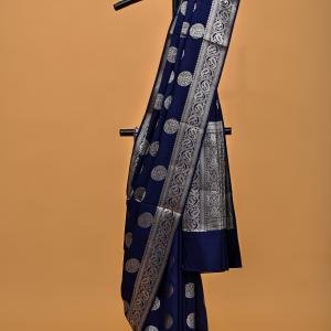Midnight Grace – Navy Blue Spun Silk Saree